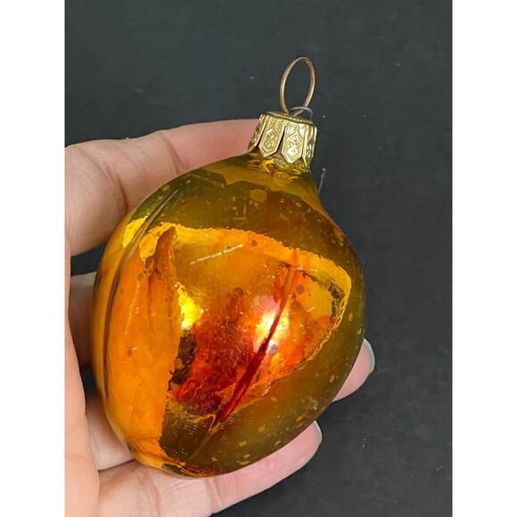Vintage Mercury Glass Red-Gold Plum Fruit w/Leaves Ornament Christmas - Picture 8 of 9